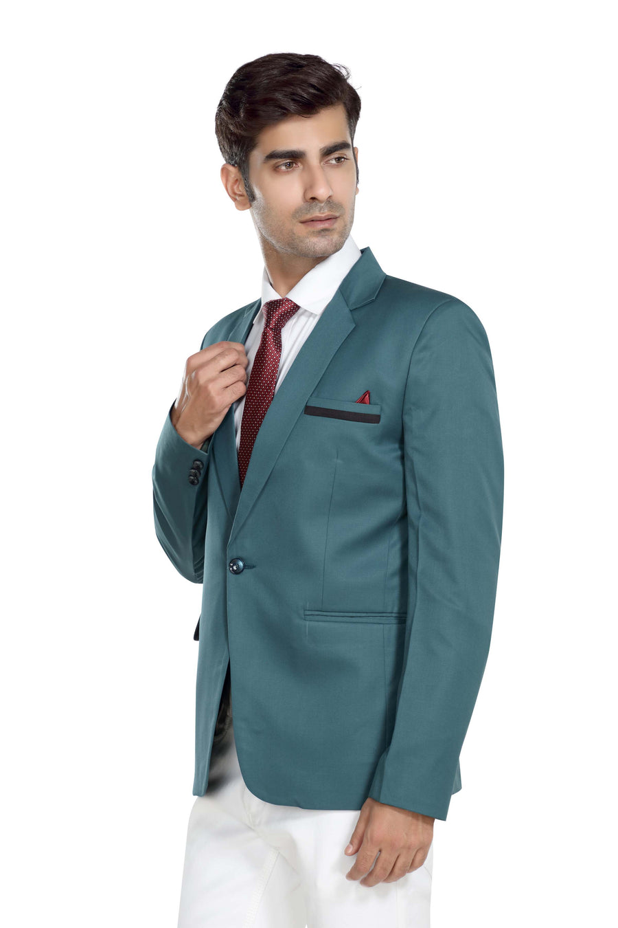 Men's Slim Fit TR Blazer – Bottle Green - Left Sleeve
