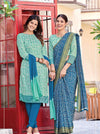 Women's Nova Silk uniform saree and suit pair - Mint & Teal Blue (D.No 6004)