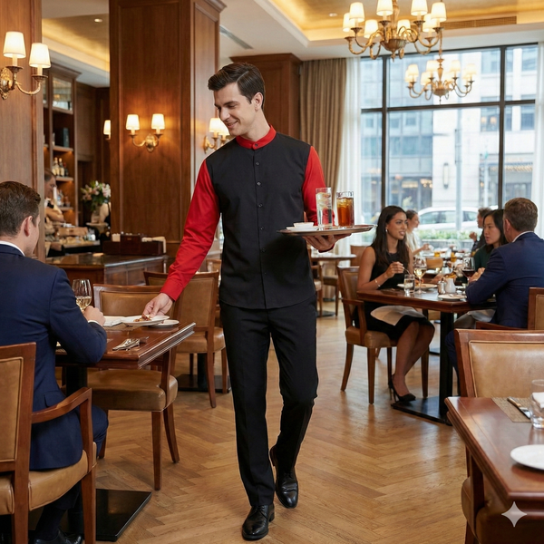 Full Sleeve Waiter Uniform – Black & Red – view 2