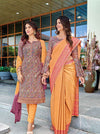 Women's Nova Silk uniform saree and suit pair - Mustard & Mauve Paisley (D.No 6001)