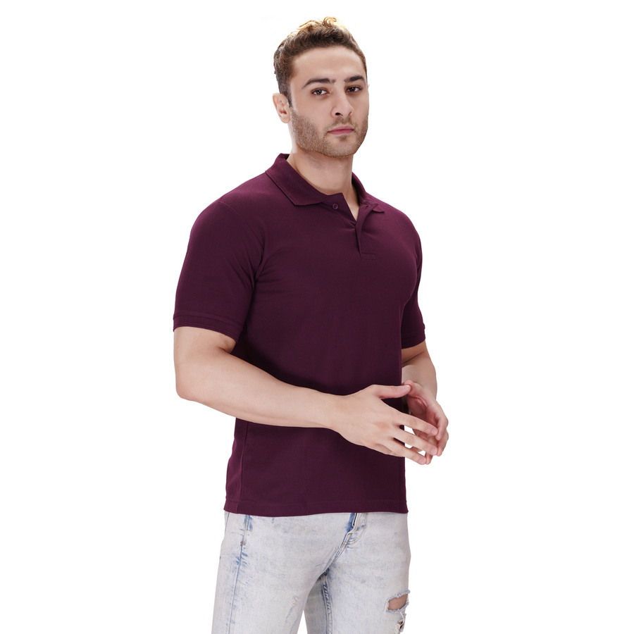 Cotton Polo T-Shirt – Wine - Left Sleeve