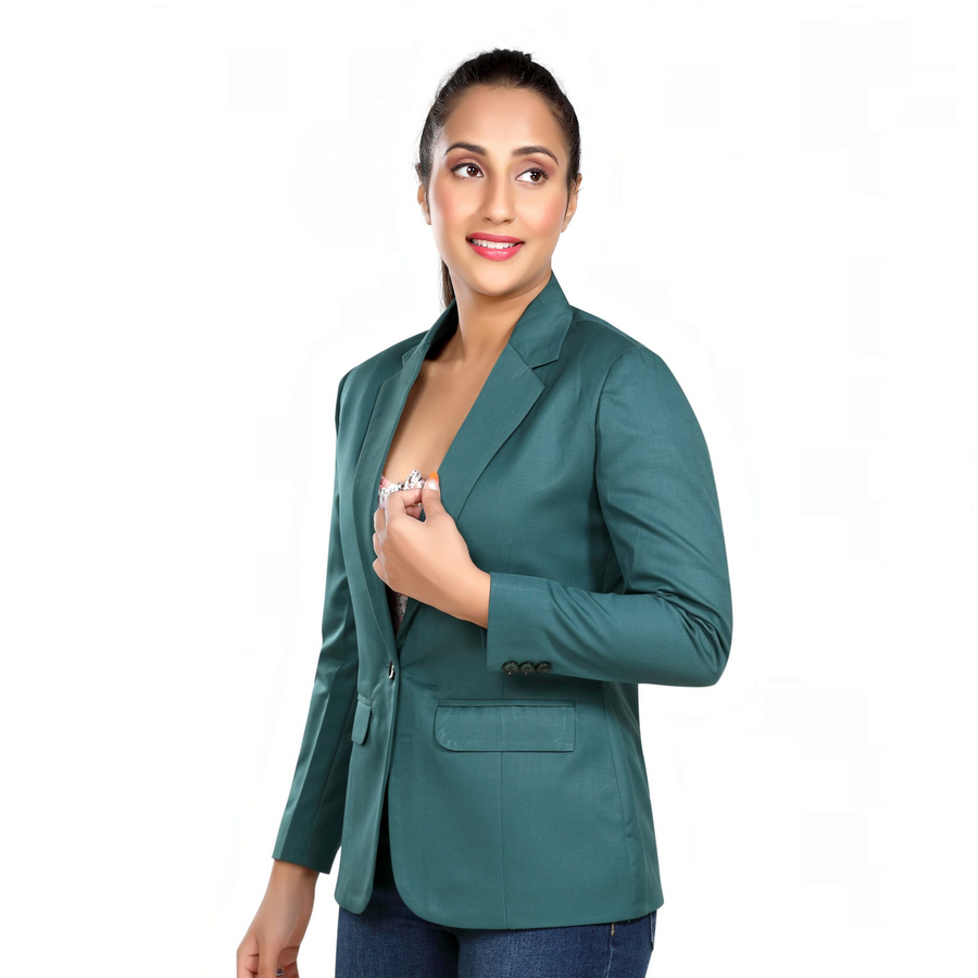 Women's Slim Fit TR Blazer – Bottle Green - Left Sleeve