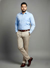Surf blue anti-stain corporate shirt for men, standing view