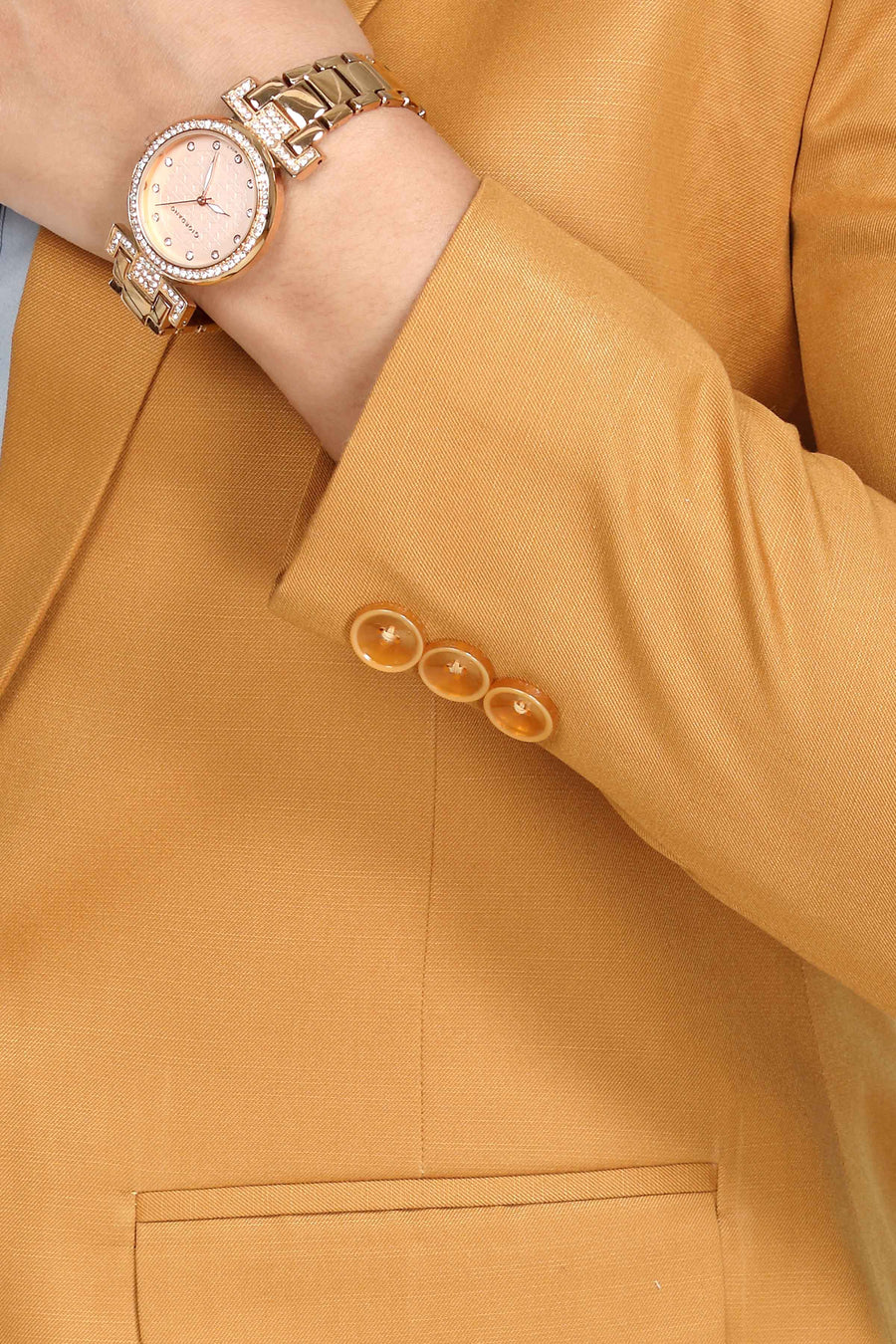 Women's Slim Fit TR Blazer – Mustard Yellow - Right Sleeve