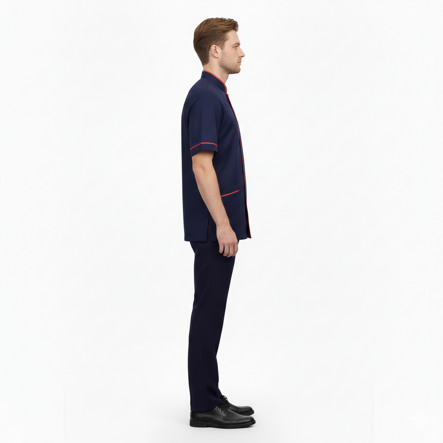 Half Sleeve Waiter Uniform – Navy Blue & Red - Left Sleeve