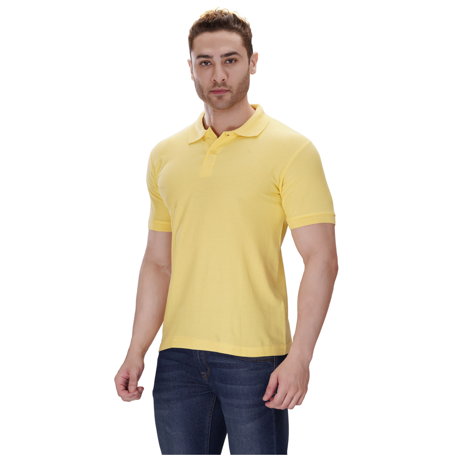 Cotton Polo T-Shirt – Pale Yellow - Right Sleeve