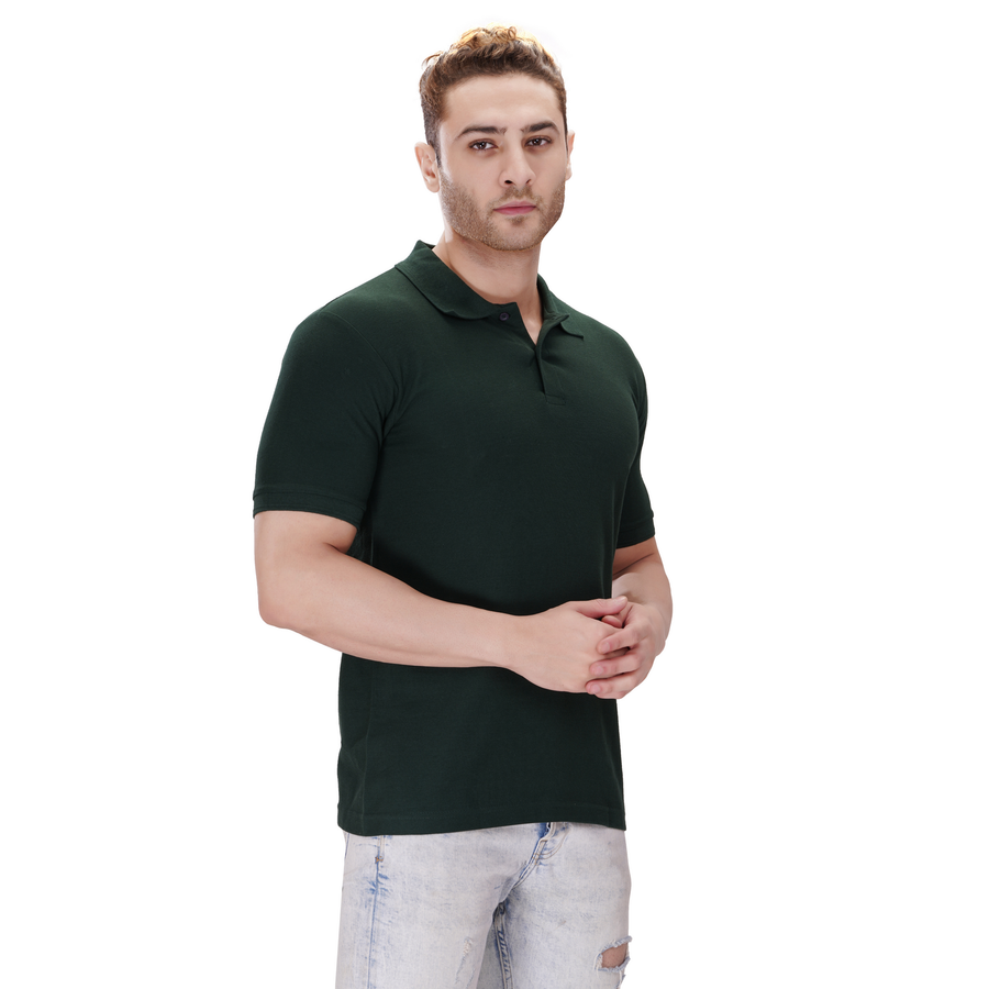 Cotton Polo T-Shirt – Bottle Green - Right Sleeve