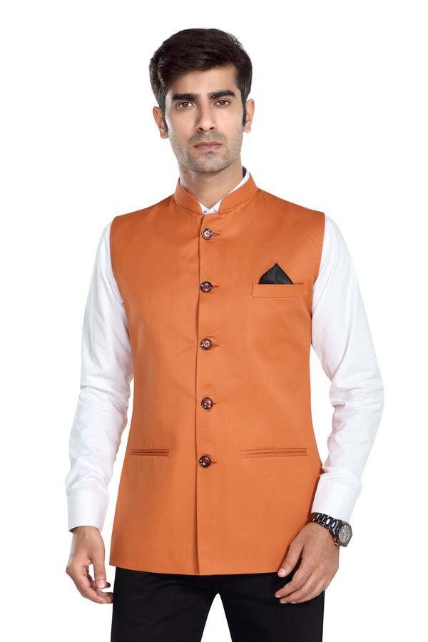 Men's Carrot Orange TR Nehru jacket – front view