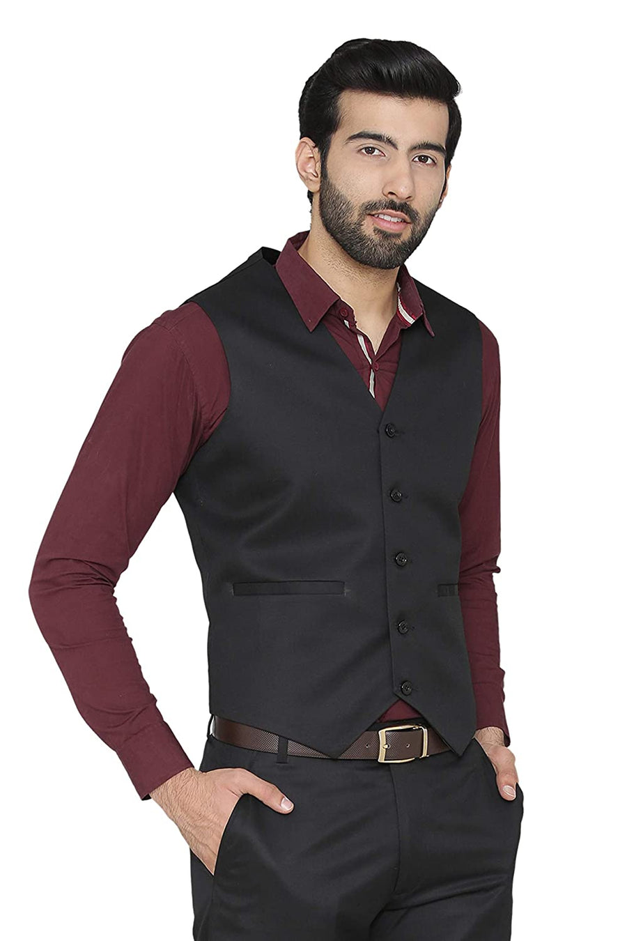 Men's Slim Fit TR Waistcoat – Black - Back