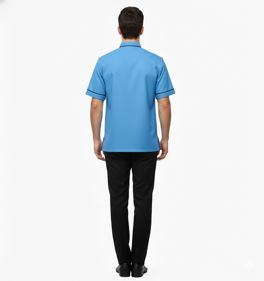 Half Sleeve Waiter Uniform – Sky Blue & Navy - Left Sleeve