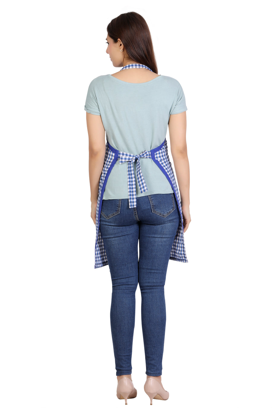 Full Kitchen Apron – Royal Blue Checks - Right Sleeve