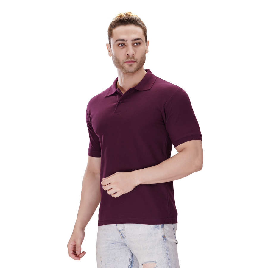 Cotton Polo T-Shirt – Wine - Right Sleeve