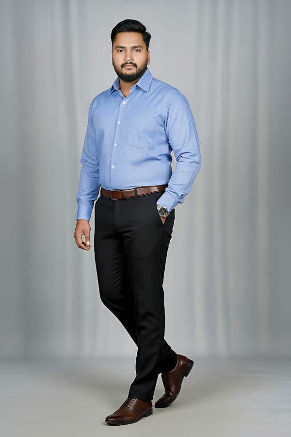 Men's fil-a-fil formal shirt in French blue by Mafatlal Trendz, front view