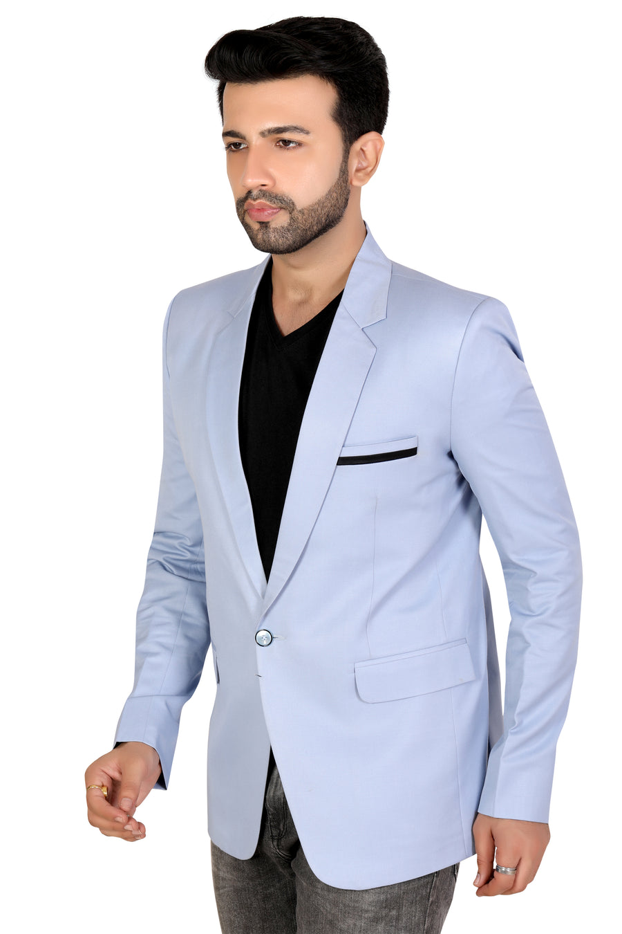 Men's Slim Fit TR Blazer – Cloudy Blue - Left Sleeve