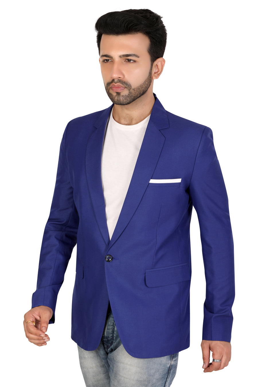 Men's Slim Fit TR Blazer – Royal Blue - Left Sleeve