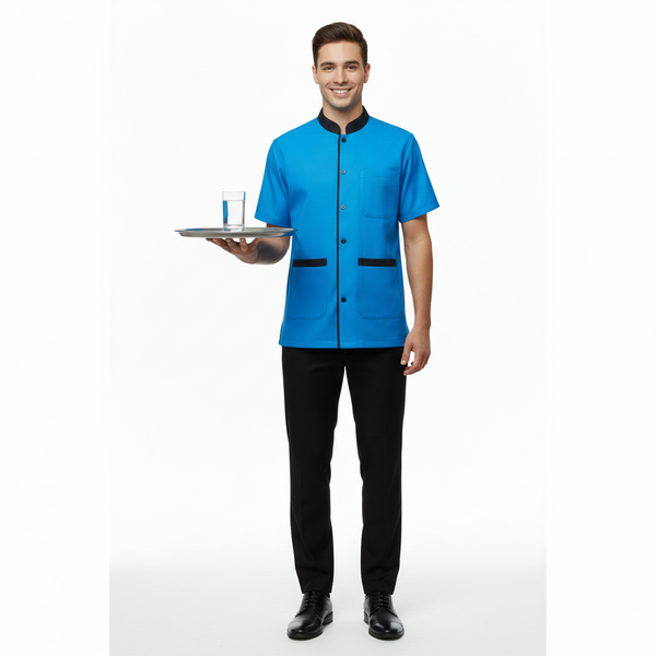 Half Sleeve Waiter Uniform – Azure Blue & Black – view 1