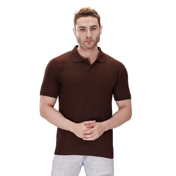 Brown polo T-shirt (100% cotton) – front view
