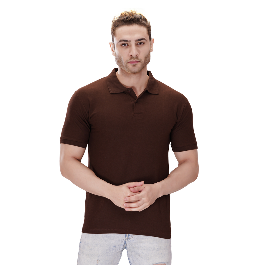 Cotton Polo T-Shirt – Brown - Front