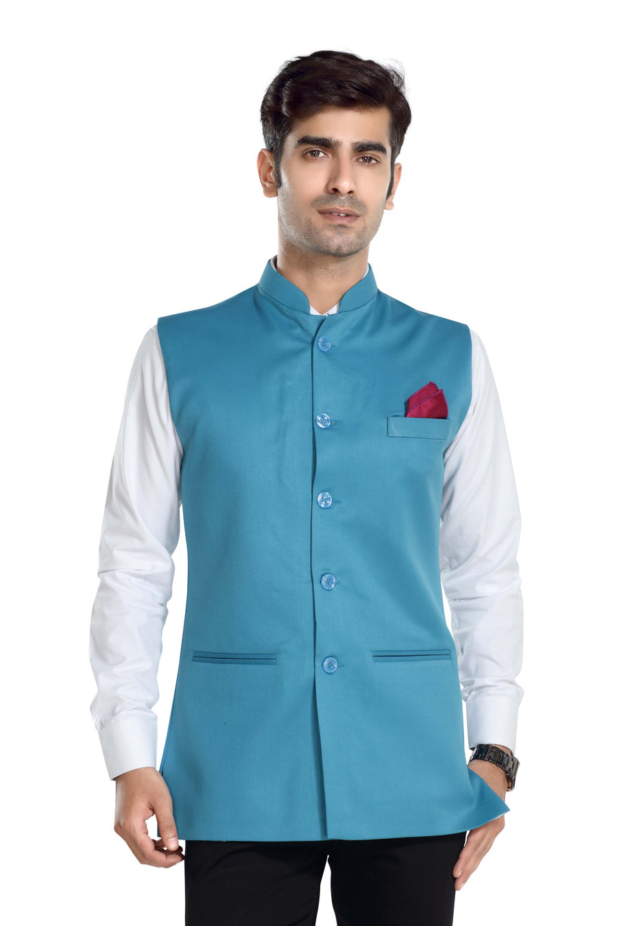 Men's TR Nehru Jacket – Turquoise Blue - Front