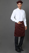 Half Service Apron – Maroon & Black Stripes, worn