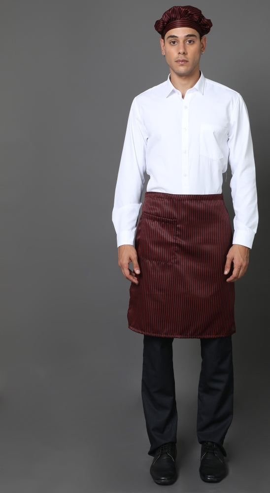 Half Service Apron – Maroon & Black Stripes, front