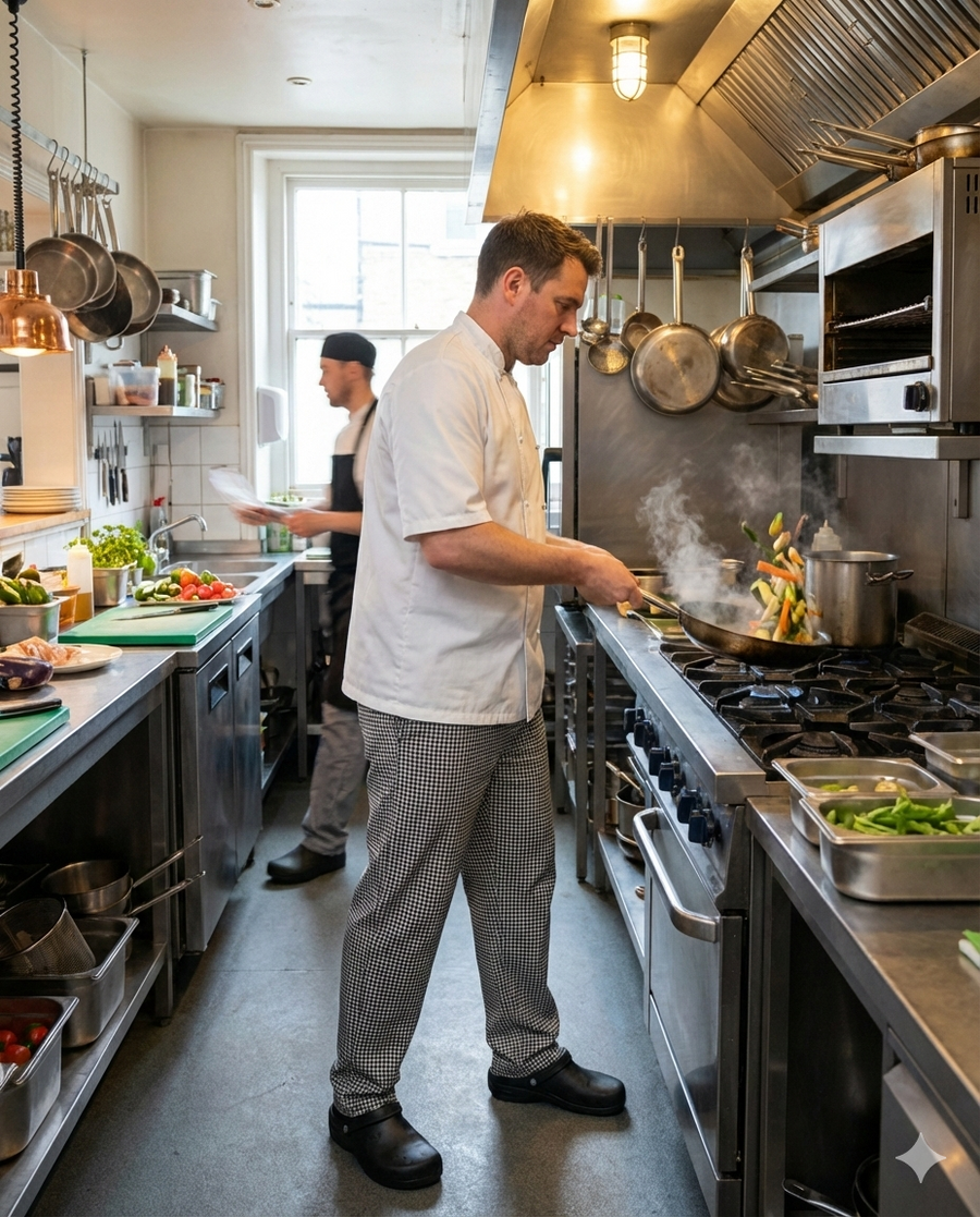 Chef Trouser – Black & White Checks - Left Sleeve