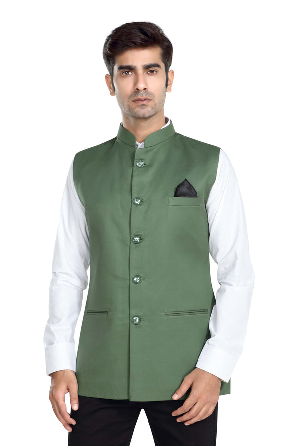 Men's Green TR Nehru jacket – front view