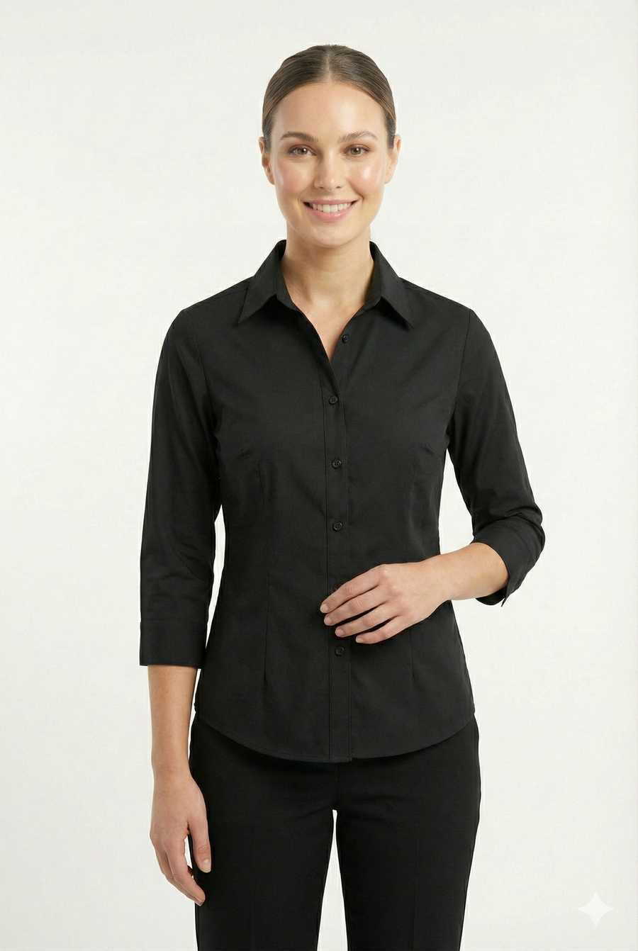 Women's Lycra 3/4 Sleeve Formal Shirt – Black - Right Sleeve