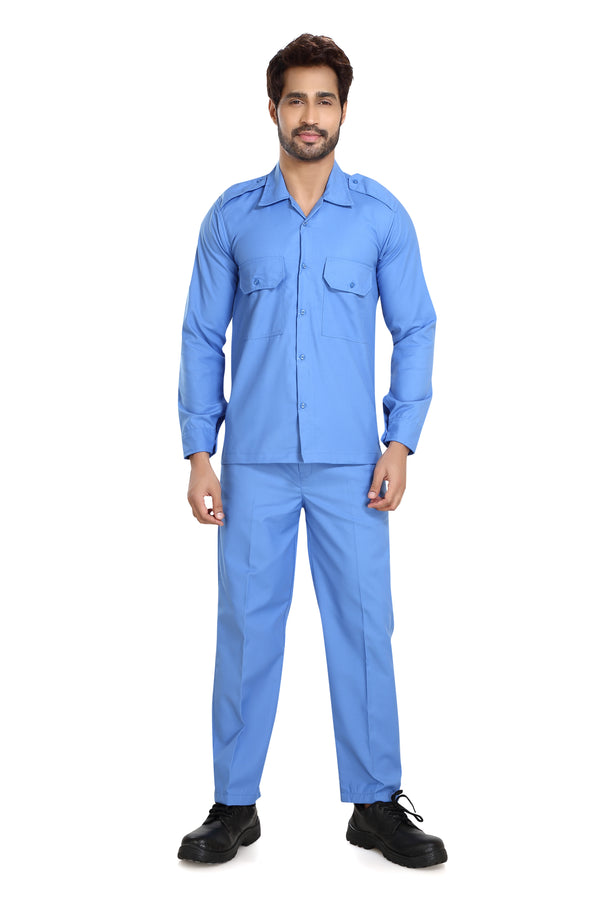 Industrial Worker Uniform – Sky Blue, Full Sleeve – front