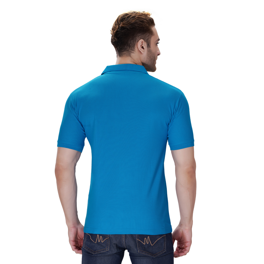 Cotton Polo T-Shirt – Turquoise Blue - Back