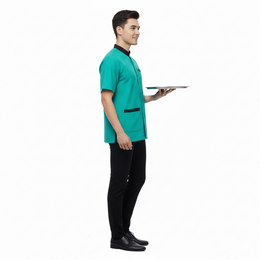 Half Sleeve Waiter Uniform – Teal Green & Black - Left Sleeve