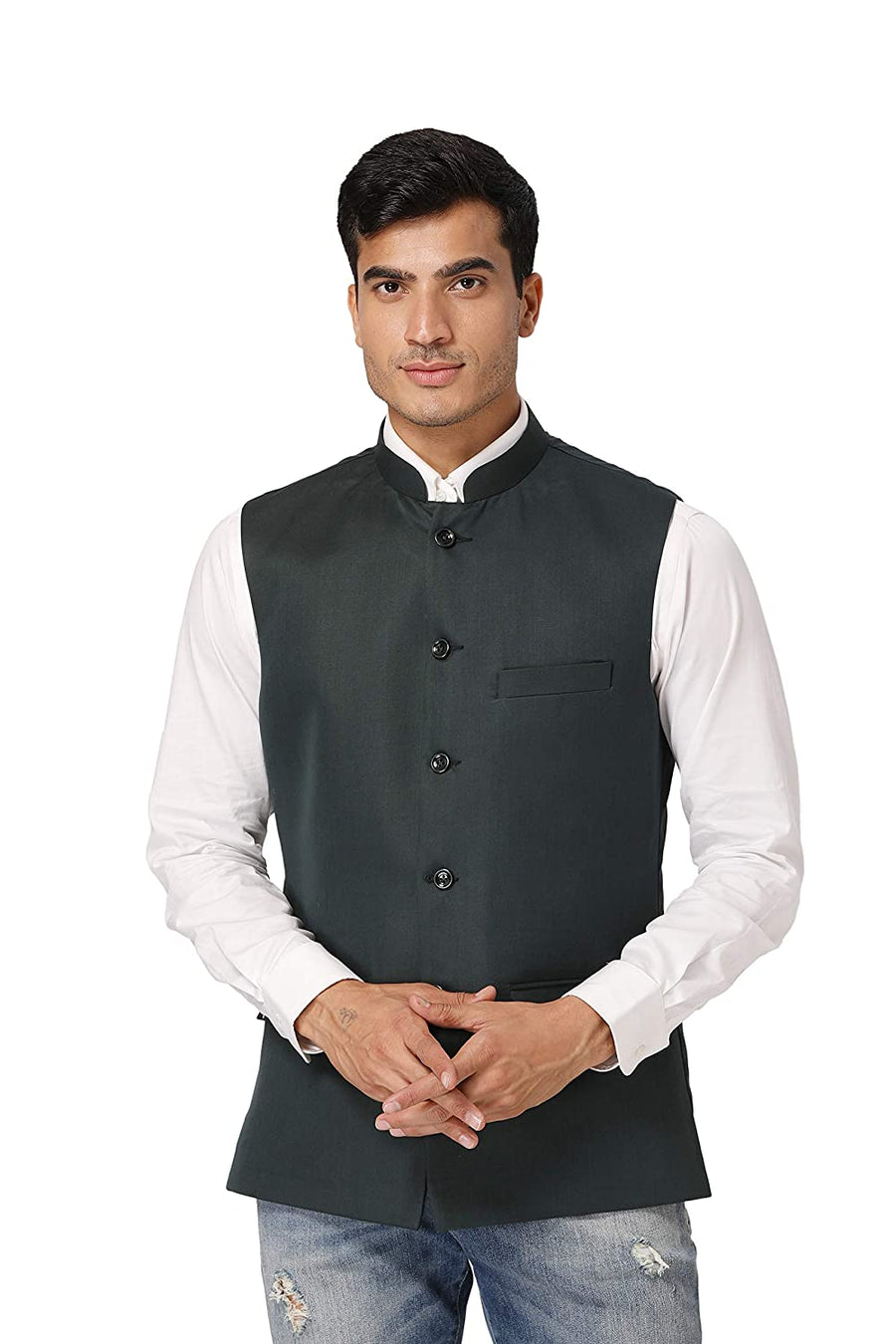 Men's TR Nehru Jacket – Dark Green - Front