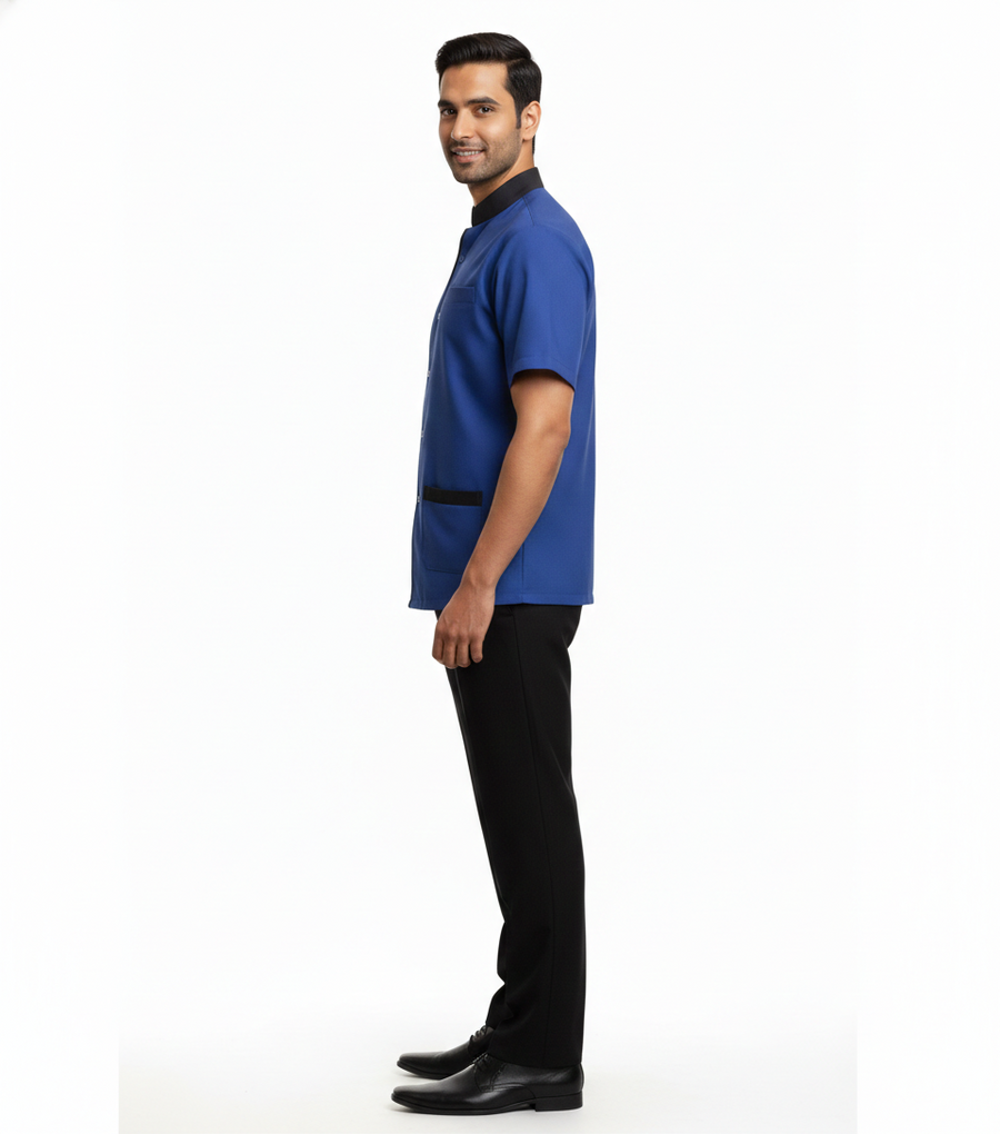 Half Sleeve Waiter Uniform – Royal Blue & Black - Left Sleeve