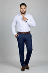 White 100% cotton twill office shirt for men, standing view