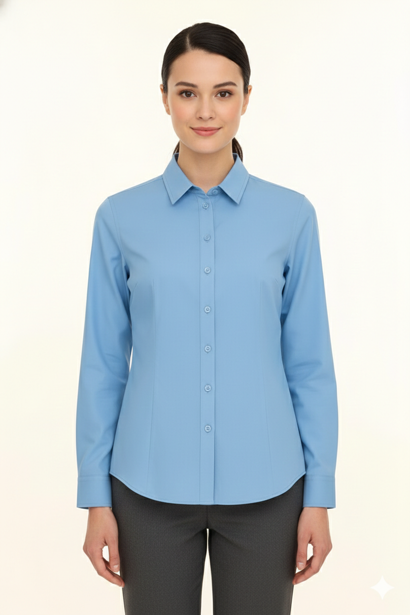Women's Lycra Formal Shirt – Sky Blue - Back