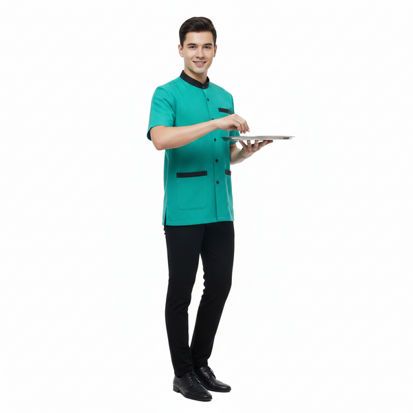 Half Sleeve Waiter Uniform – Teal Green & Black – view 2