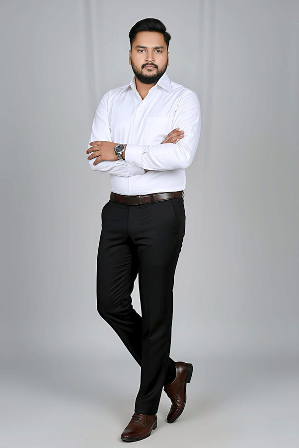 Men's anti-stain formal shirt in white by Mafatlal Trendz, front view