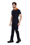 Industrial Worker Uniform – Navy Blue with Orange Collar, Half Sleeve – side
