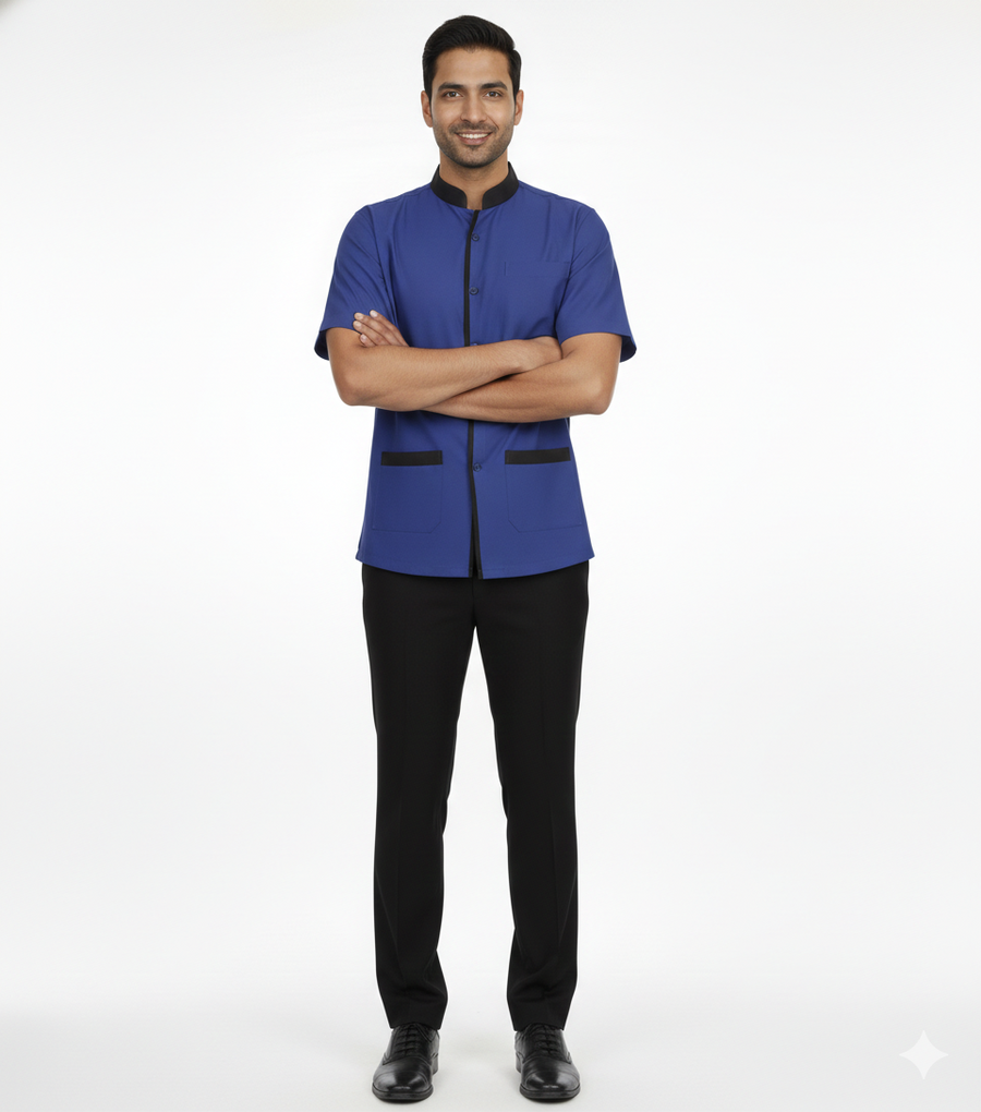 Half Sleeve Waiter Uniform – Royal Blue & Black - Back