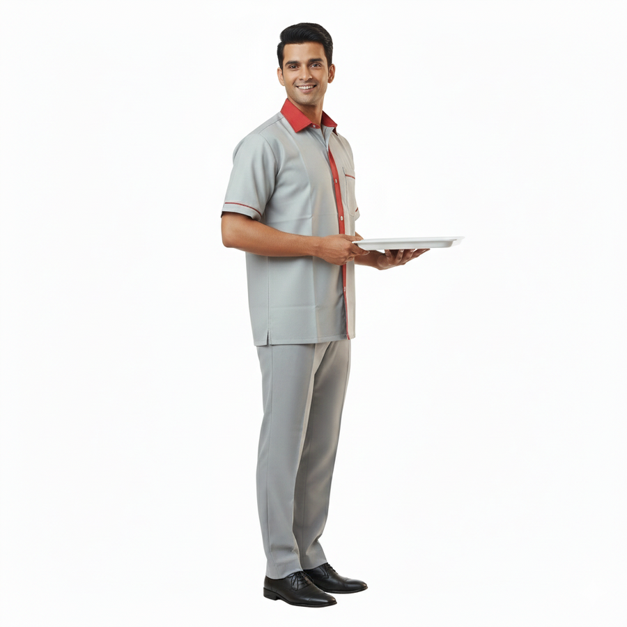 Half Sleeve Waiter Uniform – Grey & Red - Left Sleeve