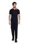 Industrial Worker Uniform – Navy Blue with Orange Collar, Half Sleeve – front