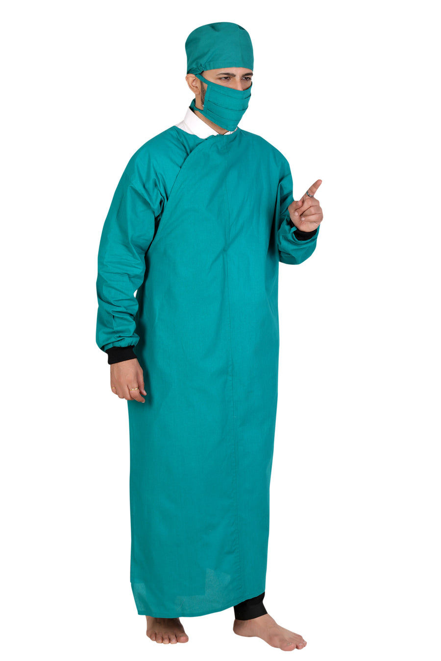 Men's Overlap OT Gown Set – Surgical Green, with Cap & Mask - Left Sleeve