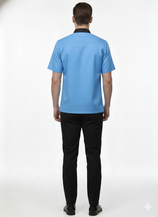 Half Sleeve Waiter Uniform – Sky Blue & Black – view 4