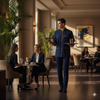Half Sleeve Waiter Uniform – Navy Blue & Orange – view 5