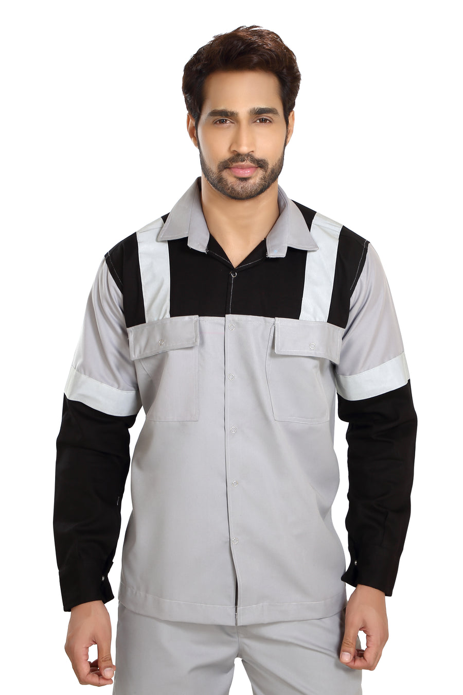 Boiler Pant Shirt Set – Grey & Blue, Grey Reflective Tape - Back