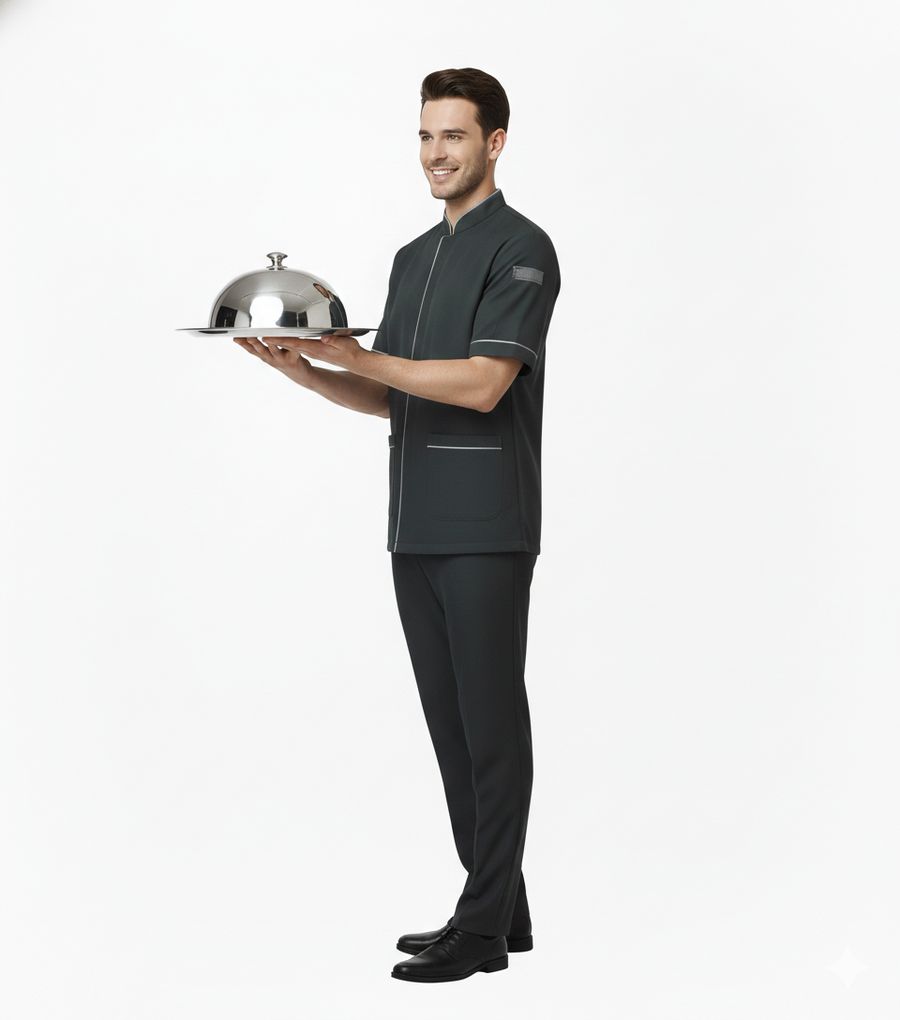 Half Sleeve Waiter Uniform – Charcoal Grey - Left Sleeve