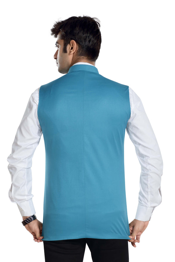 Men's Turquoise Blue TR Nehru jacket – view 4