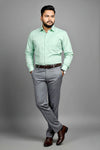 Men's fil-a-fil formal shirt in mint green by Mafatlal Trendz, front view