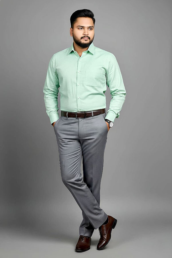 Men's fil-a-fil formal shirt in mint green by Mafatlal Trendz, front view