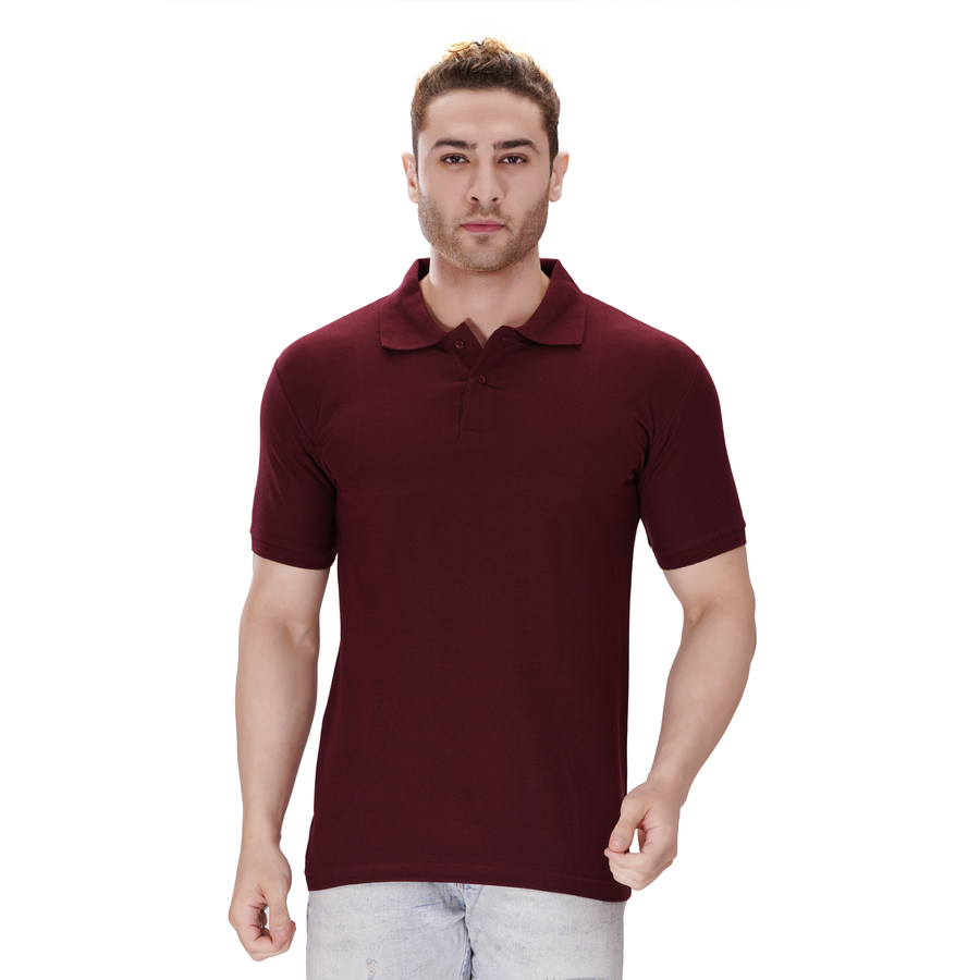 Cotton Polo T-Shirt – Maroon - Front